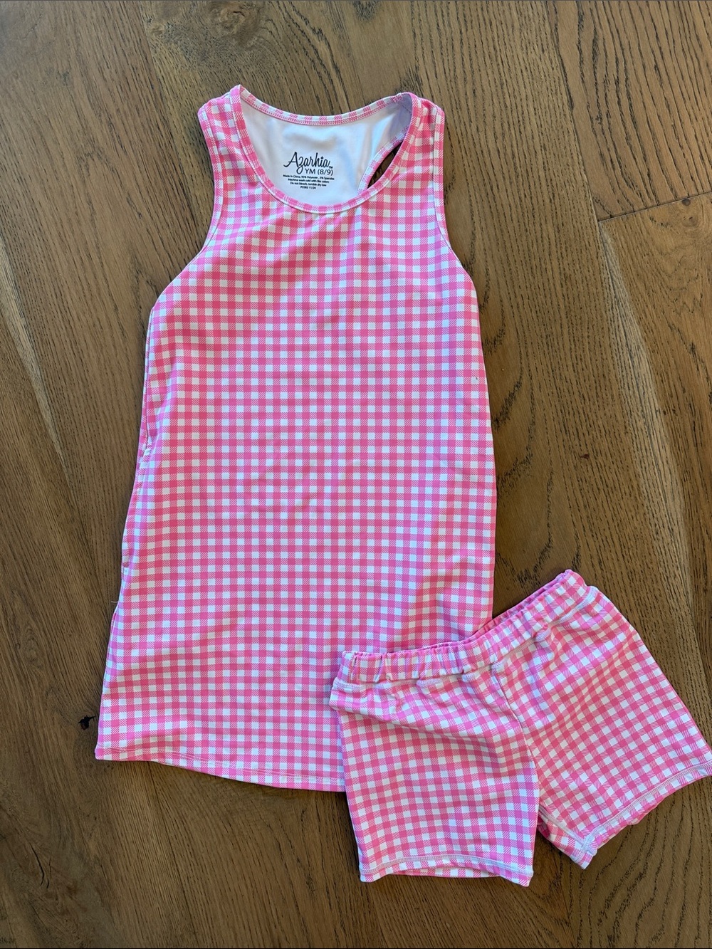 Girls Pink Gingham dress & Shorts Set
